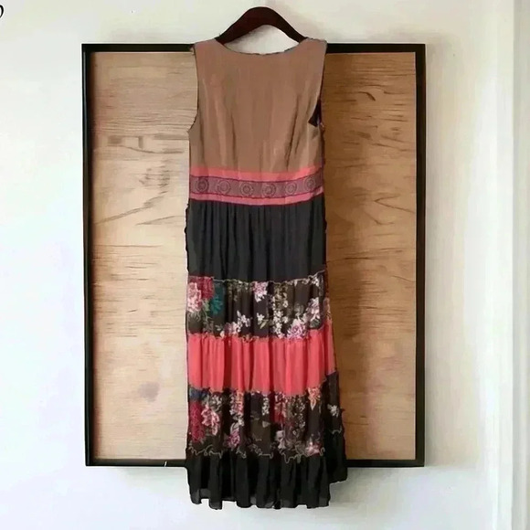Robbie Bee Women’s Dress Sz 8 V-Neck Maxi Dress Brown and Coral Floral Dress - Picture 8 of 8